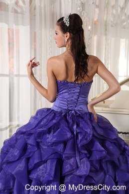 Ruffles Beading Purple Ball Gown Floor-length Quinceanera Dress