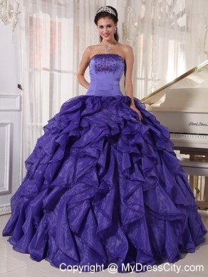 Ruffles Beading Purple Ball Gown Floor-length Quinceanera Dress