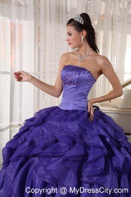 Ruffles Beading Purple Ball Gown Floor-length Quinceanera Dress