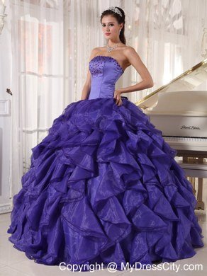 Ruffles Beading Purple Ball Gown Floor-length Quinceanera Dress