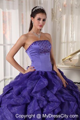 Ruffles Beading Purple Ball Gown Floor-length Quinceanera Dress