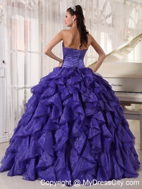 Ruffles Beading Purple Ball Gown Floor-length Quinceanera Dress