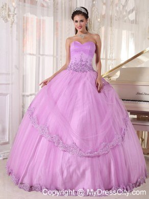 Hem With Lace Sweetheart Appliques Lavender Quinceanera Dress