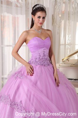 Hem With Lace Sweetheart Appliques Lavender Quinceanera Dress