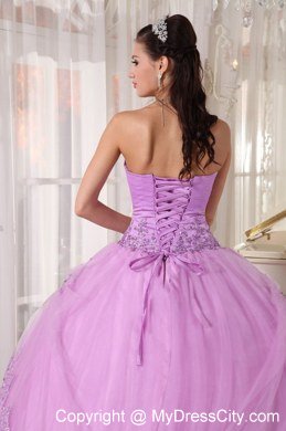 Hem With Lace Sweetheart Appliques Lavender Quinceanera Dress