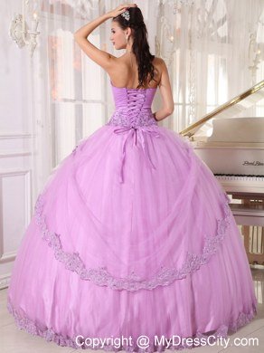 Hem With Lace Sweetheart Appliques Lavender Quinceanera Dress