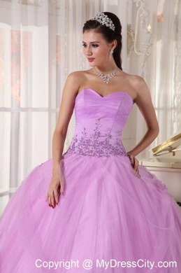 Hem With Lace Sweetheart Appliques Lavender Quinceanera Dress