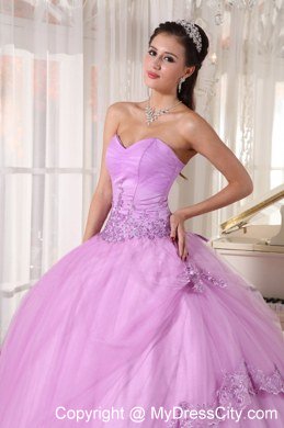 Hem With Lace Sweetheart Appliques Lavender Quinceanera Dress