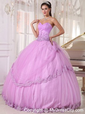 Hem With Lace Sweetheart Appliques Lavender Quinceanera Dress