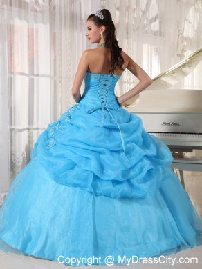 Baby Blue Strapless Appliques Long 2013 Sweet 15 Birthday Dress