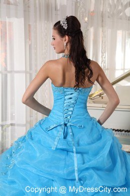 Baby Blue Strapless Appliques Long 2013 Sweet 15 Birthday Dress