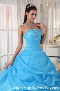 Baby Blue Strapless Appliques Long 2013 Sweet 15 Birthday Dress