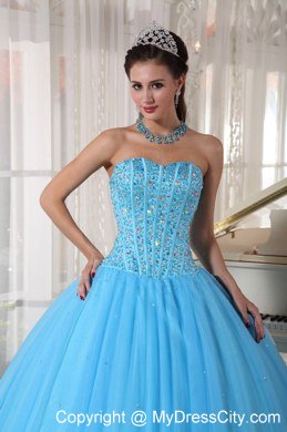 Sweet 16 Birthday Dress for Puffy Sweetheart Beadwork Sky Blue