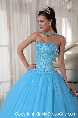 Sweet 16 Birthday Dress for Puffy Sweetheart Beadwork Sky Blue