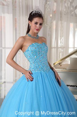 Sweet 16 Birthday Dress for Puffy Sweetheart Beadwork Sky Blue