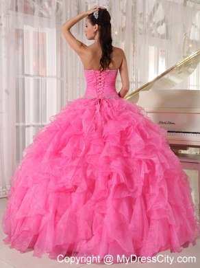 Beading Decorate Waist Hot Pink Ruffles Sleeveless Dress for Sweet 16