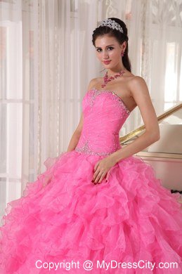 Beading Decorate Waist Hot Pink Ruffles Sleeveless Dress for Sweet 16