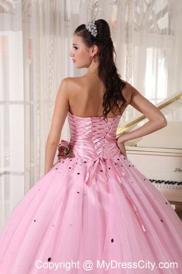 2013 Baby Pink Strapless Beading Ruching flower Sweet 15 Dresses