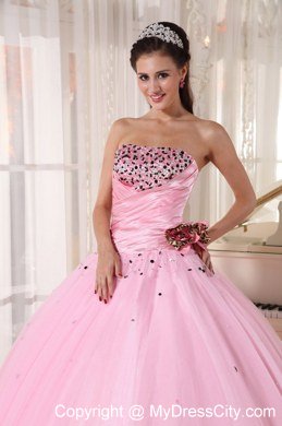 2013 Baby Pink Strapless Beading Ruching flower Sweet 15 Dresses