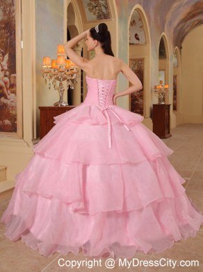 Pretty Sweetheart Beading Flower Ruffled Pink Sweet Sixteen Dresses