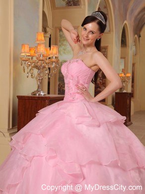 Pretty Sweetheart Beading Flower Ruffled Pink Sweet Sixteen Dresses