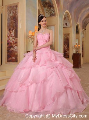 Pretty Sweetheart Beading Flower Ruffled Pink Sweet Sixteen Dresses