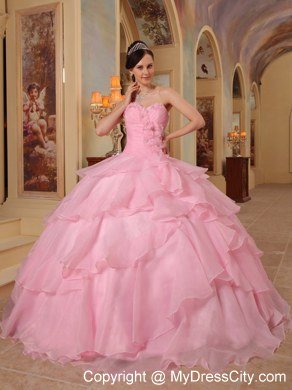 Pretty Sweetheart Beading Flower Ruffled Pink Sweet Sixteen Dresses