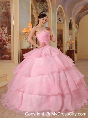 Pretty Sweetheart Beading Flower Ruffled Pink Sweet Sixteen Dresses