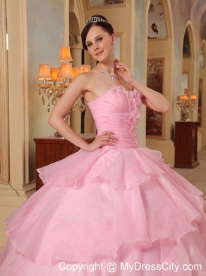 Pretty Sweetheart Beading Flower Ruffled Pink Sweet Sixteen Dresses