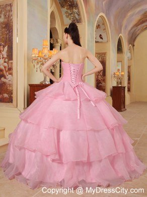 Pretty Sweetheart Beading Flower Ruffled Pink Sweet Sixteen Dresses