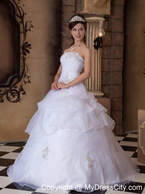 Ball Gown Strapless Appliques White 2013 Pretty Quinceanera Dress