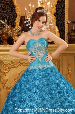 Flowers Embossed Gown For Quinceanera with Sweetheart in Teal