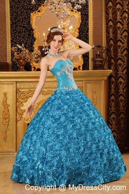 Flowers Embossed Gown For Quinceanera with Sweetheart in Teal