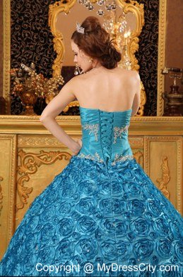 Flowers Embossed Gown For Quinceanera with Sweetheart in Teal