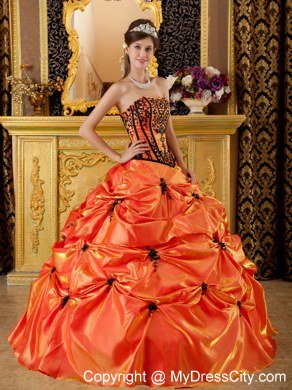 Puffy Strapless Embroidery Orange Quinceanera Dress with Sleeveless