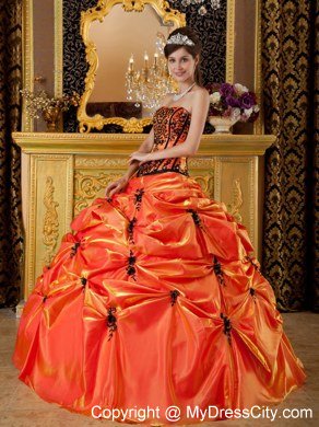 Puffy Strapless Embroidery Orange Quinceanera Dress with Sleeveless