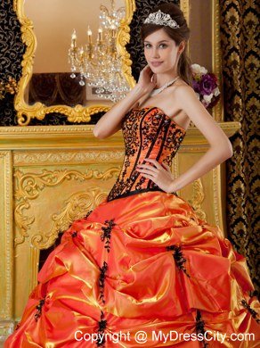 Puffy Strapless Embroidery Orange Quinceanera Dress with Sleeveless