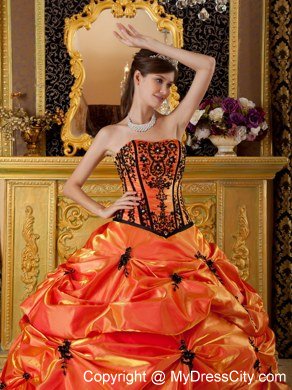 Puffy Strapless Embroidery Orange Quinceanera Dress with Sleeveless