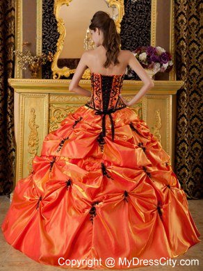 Puffy Strapless Embroidery Orange Quinceanera Dress with Sleeveless