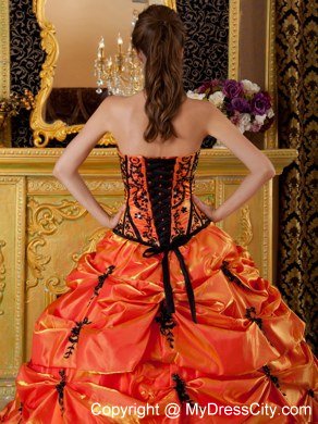 Puffy Strapless Embroidery Orange Quinceanera Dress with Sleeveless