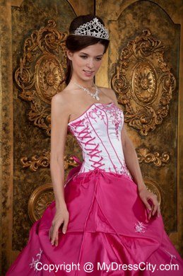 Fuchsia Ball Gown Strapless Embroidery Appliques Quinceanera Dress