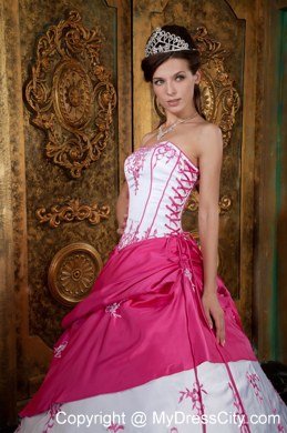 Fuchsia Ball Gown Strapless Embroidery Appliques Quinceanera Dress