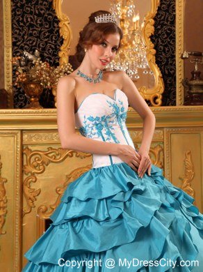 Turquoise Sweetheart Ruffles Layers Embroidery Quinceanera Gowns