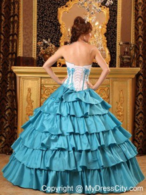 Turquoise Sweetheart Ruffles Layers Embroidery Quinceanera Gowns