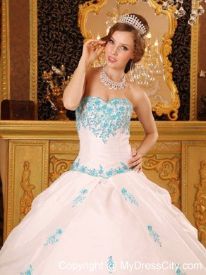 White Sweetheart Appliques Full length Quinceanera Dress Under 300