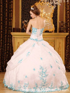 White Sweetheart Appliques Full length Quinceanera Dress Under 300