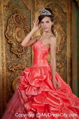 Watermelon Red Sweetheart Appliques Lace Quinceanera Gowns