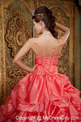 Watermelon Red Sweetheart Appliques Lace Quinceanera Gowns