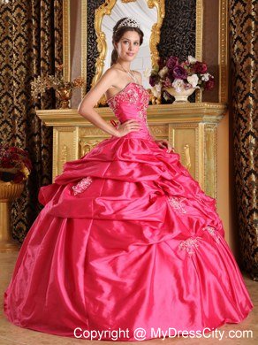 Strapless Embroidery Pick-ups Hot Pink Quinceanera Dress for Sale