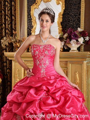 Strapless Embroidery Pick-ups Hot Pink Quinceanera Dress for Sale